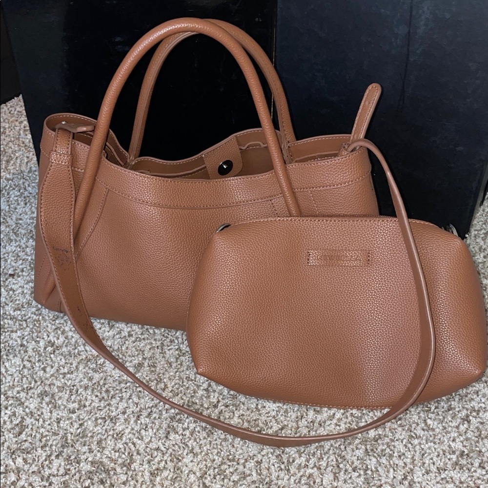 Newbella White and Brown Tote Bag